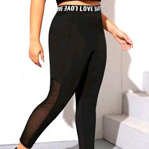 Plus Size LOVE mesh Panel Leggings W/Phone Pocket
